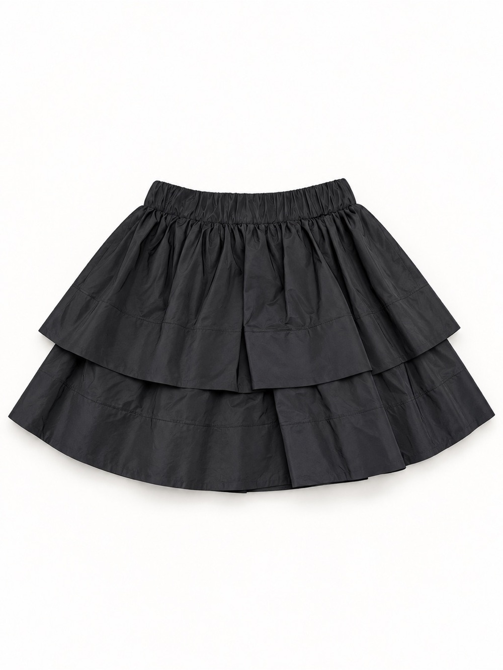 Imperial Tiered Black Mini Skirt with Elastic Waist